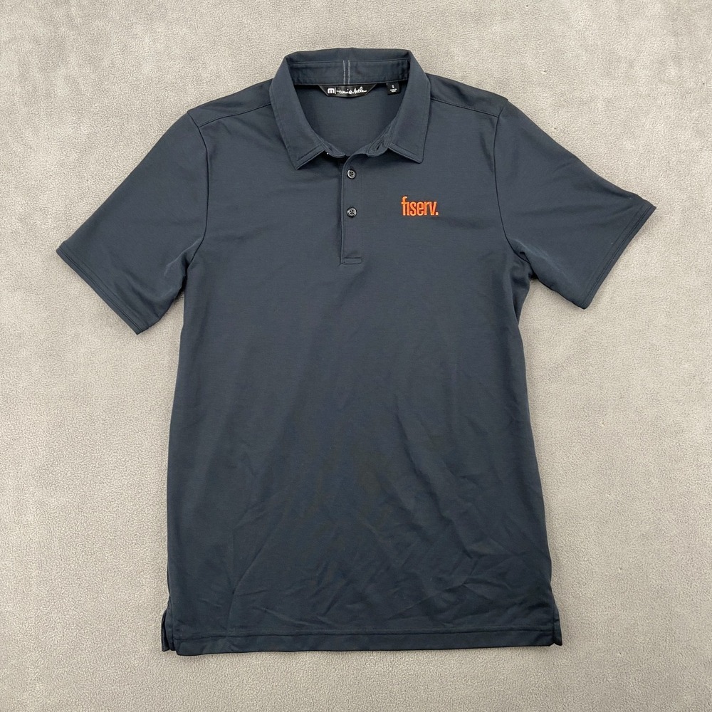 Travis Mathew Polo Shirt Mens Small Black Fiserv Embroidered Logo Golf Tennis